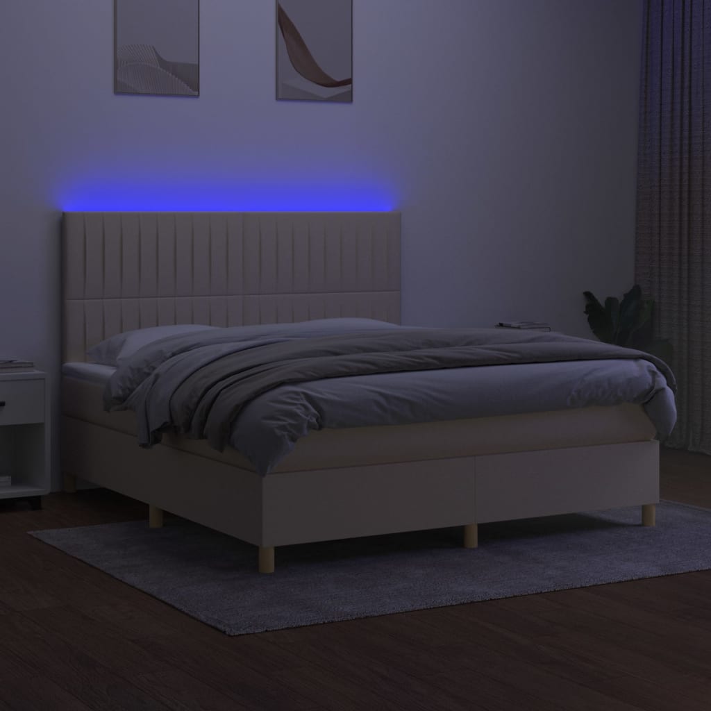 kontinentalseng med LED-lys 160x200 cm stof cremefarvet