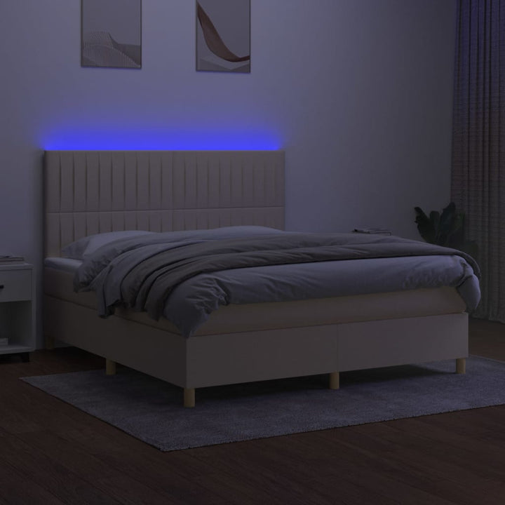 kontinentalseng med LED-lys 160x200 cm stof cremefarvet
