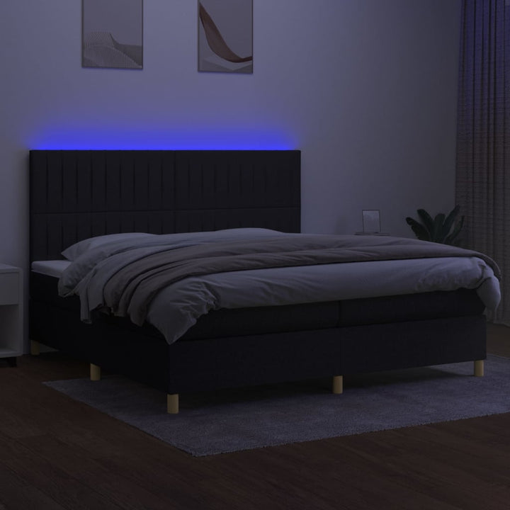 kontinentalseng med LED-lys 200x200 cm stof sort