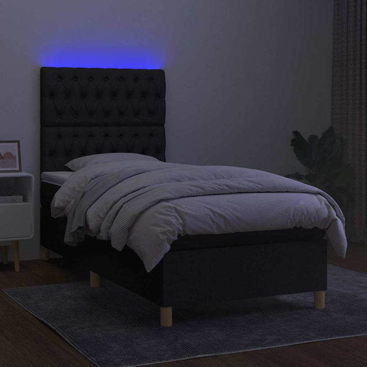 kontinentalseng med LED-lys 80x200 cm stof sort