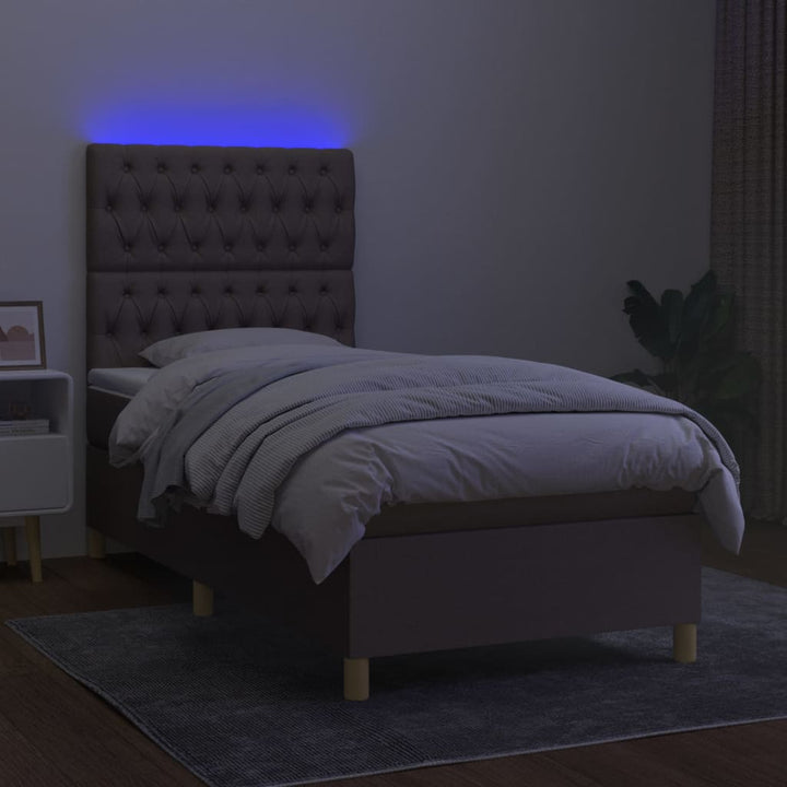 kontinentalseng med LED-lys 80x200 cm stof gråbrun