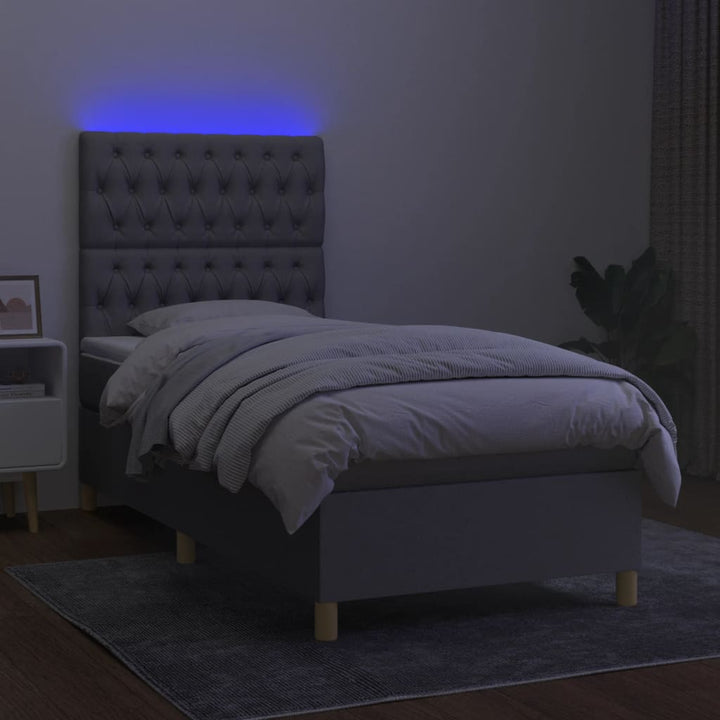 kontinentalseng med LED-lys 90x190 cm stof lysegrå