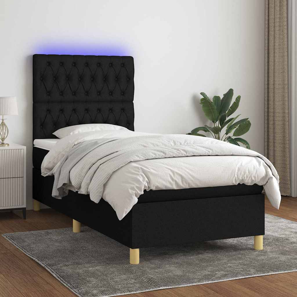 kontinentalseng med LED-lys 90x190 cm stof sort