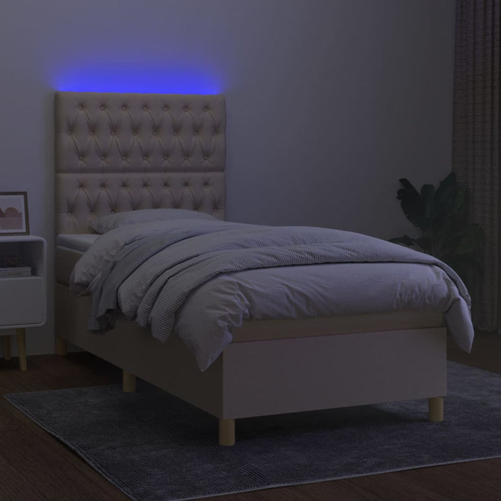 kontinentalseng med LED-lys 100x200 cm stof cremefarvet