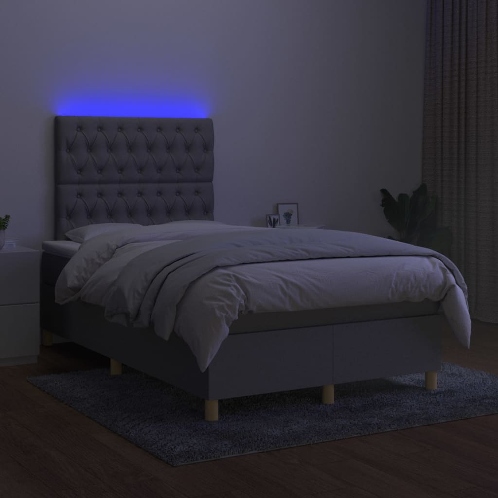 kontinentalseng med LED-lys 120x200 cm stof lysegrå