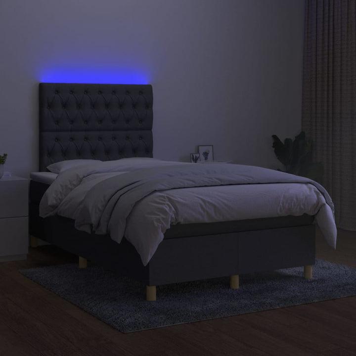 kontinentalseng med LED-lys 120x200 cm stof mørkegrå