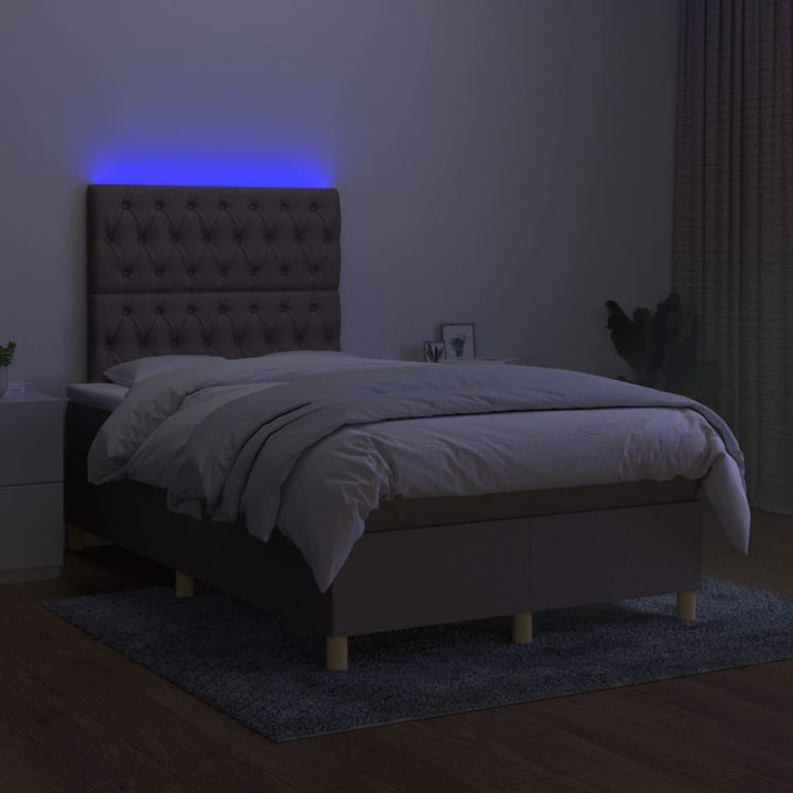 kontinentalseng med LED-lys 120x200 cm stof gråbrun