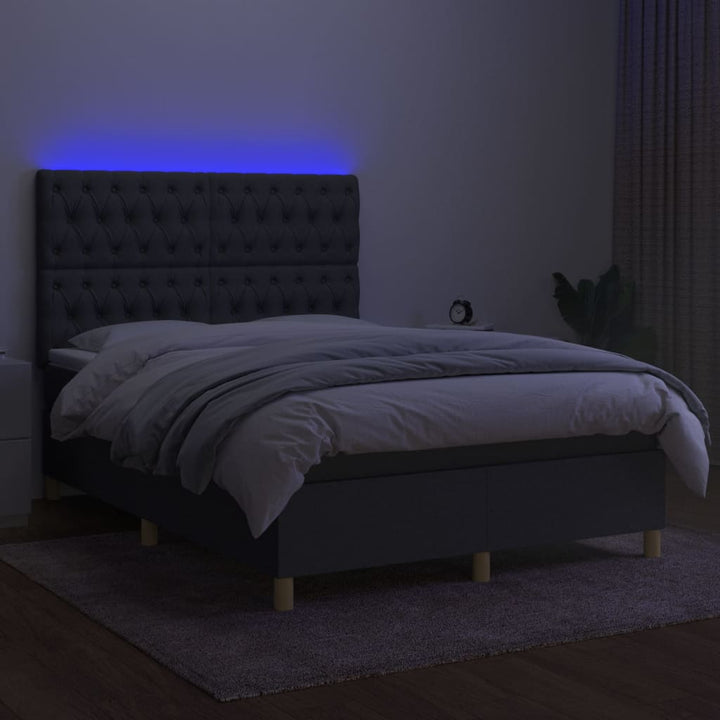 kontinentalseng med LED-lys 140x190 cm stof mørkegrå