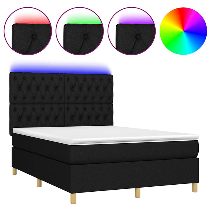 kontinentalseng med LED-lys 140x190 cm stof sort