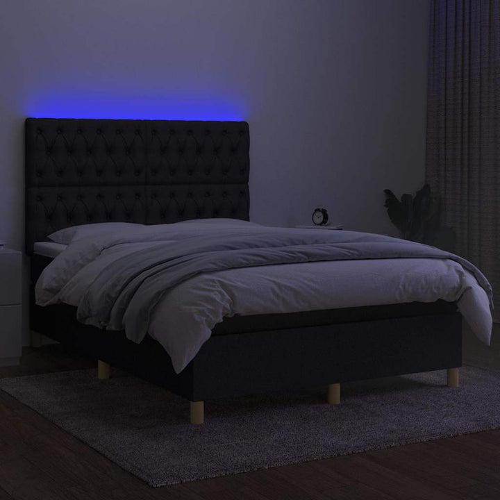 kontinentalseng med LED-lys 140x200 cm stof sort