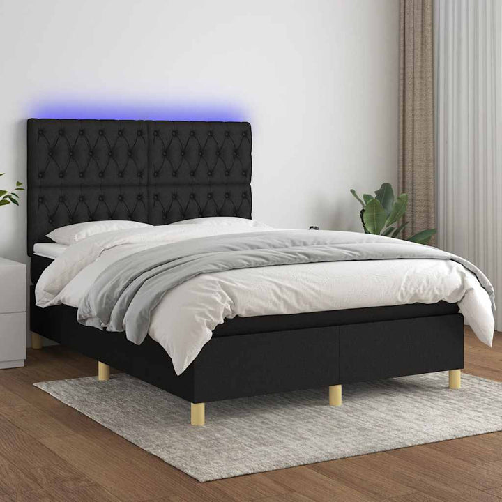 kontinentalseng med LED-lys 140x200 cm stof sort