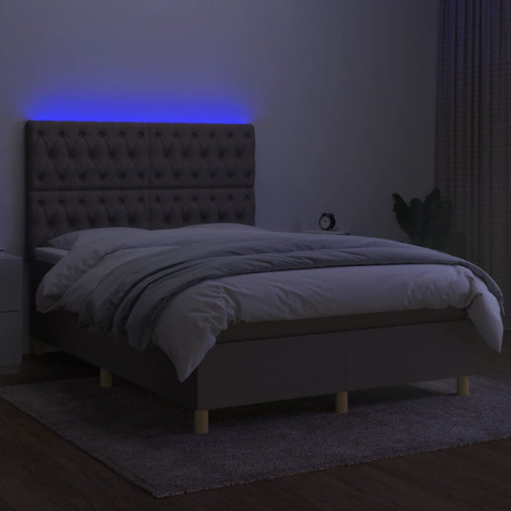 kontinentalseng med LED-lys 140x200 cm stof gråbrun