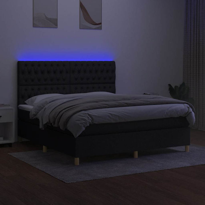 kontinentalseng med LED-lys 160x200 cm stof sort