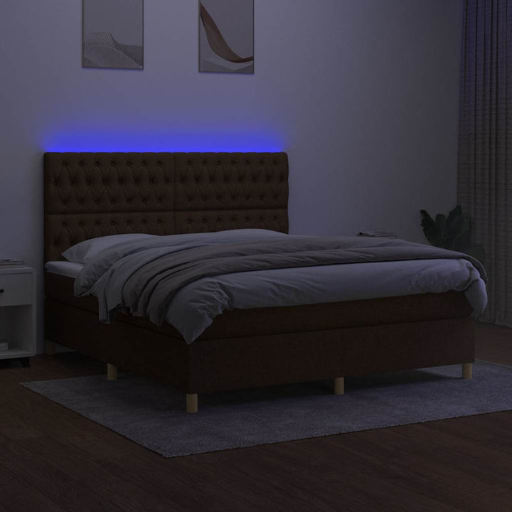 kontinentalseng med LED-lys 180x200 cm stof mørkebrun