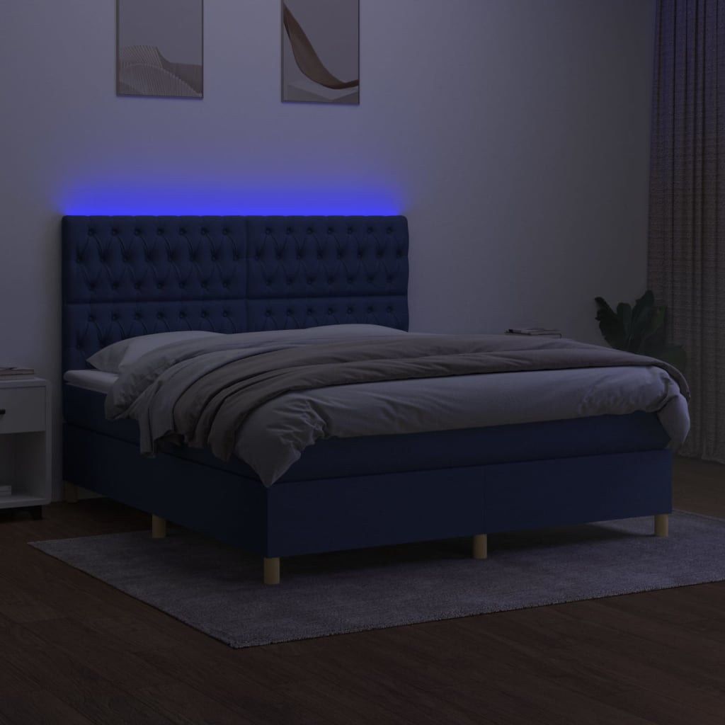 kontinentalseng med LED-lys 180x200 cm stof blå