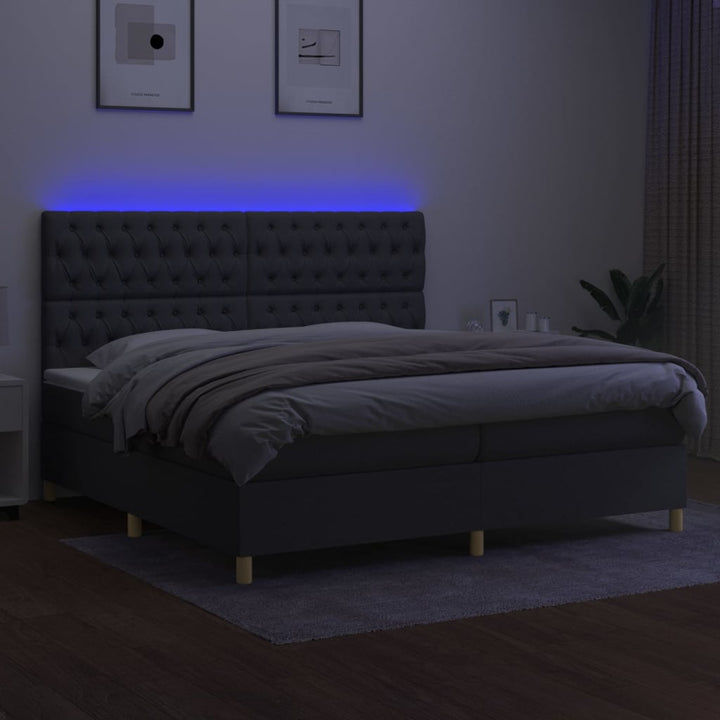 kontinentalseng med LED-lys 200x200 cm stof mørkegrå