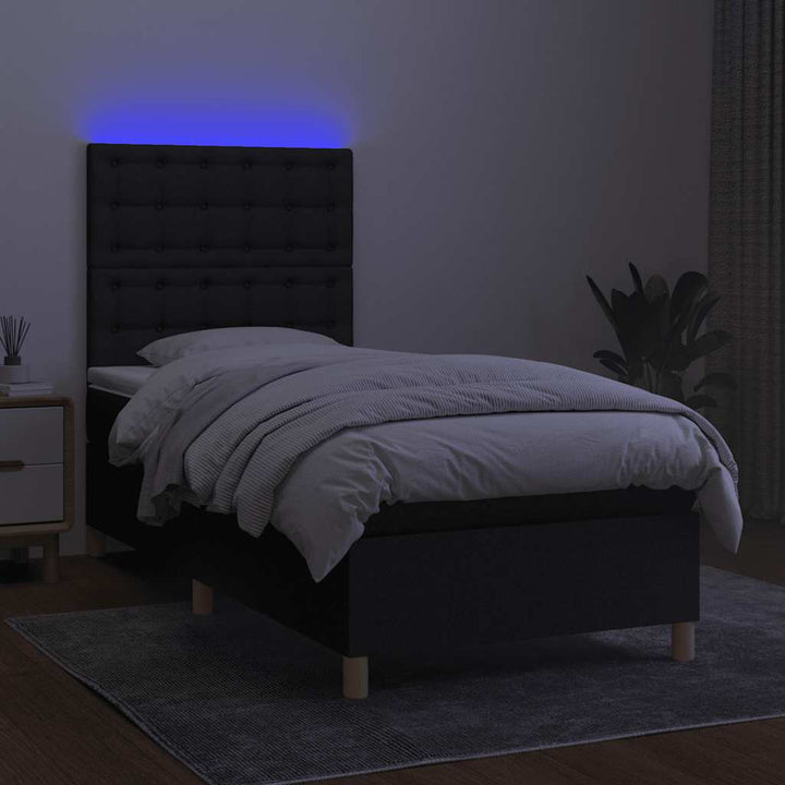 kontinentalseng med LED-lys 80x200 cm stof sort