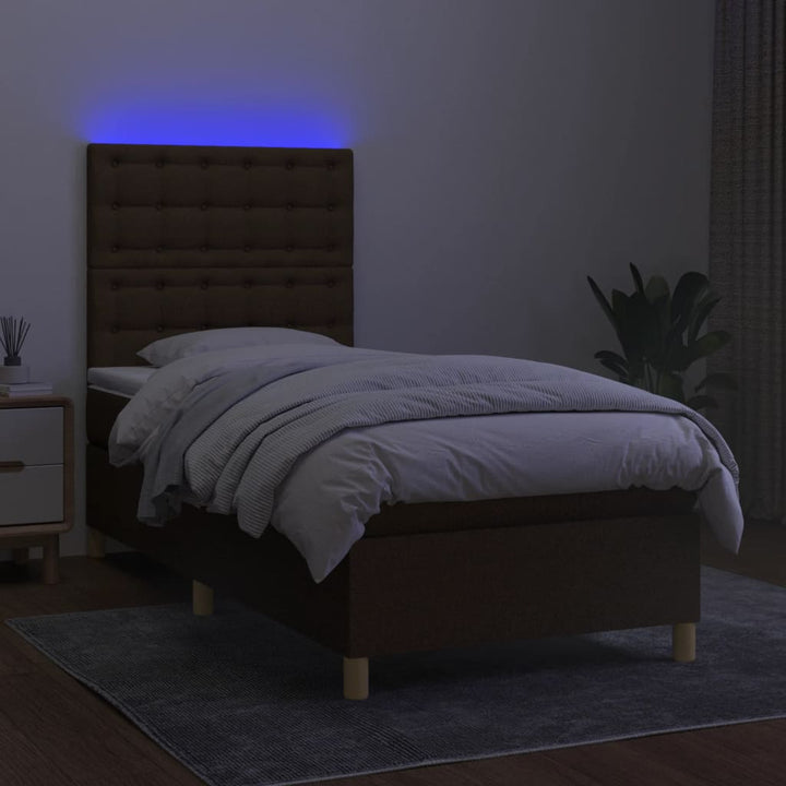 kontinentalseng med LED-lys 80x200 cm stof mørkebrun
