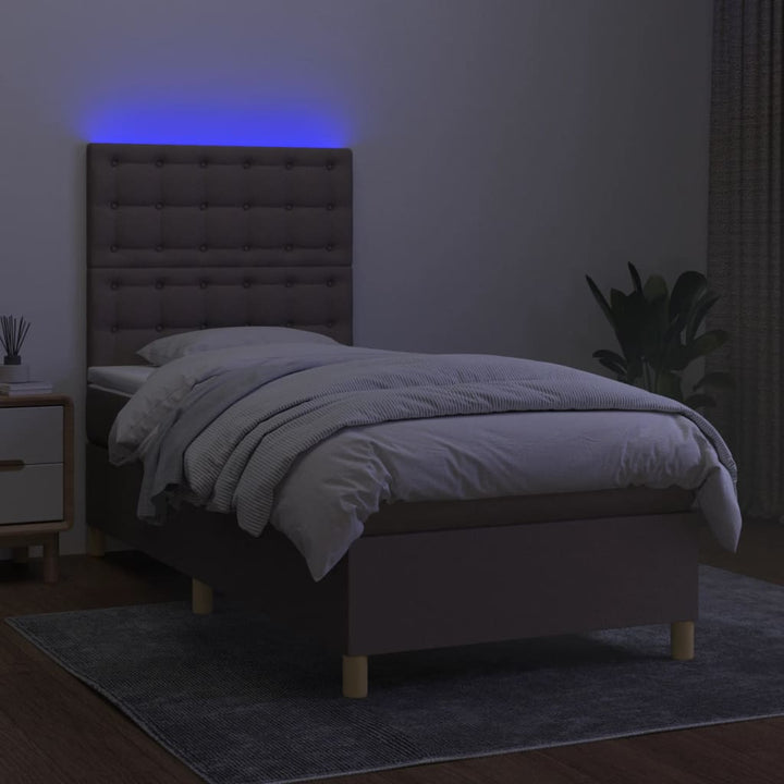 kontinentalseng med LED-lys 80x200 cm stof gråbrun
