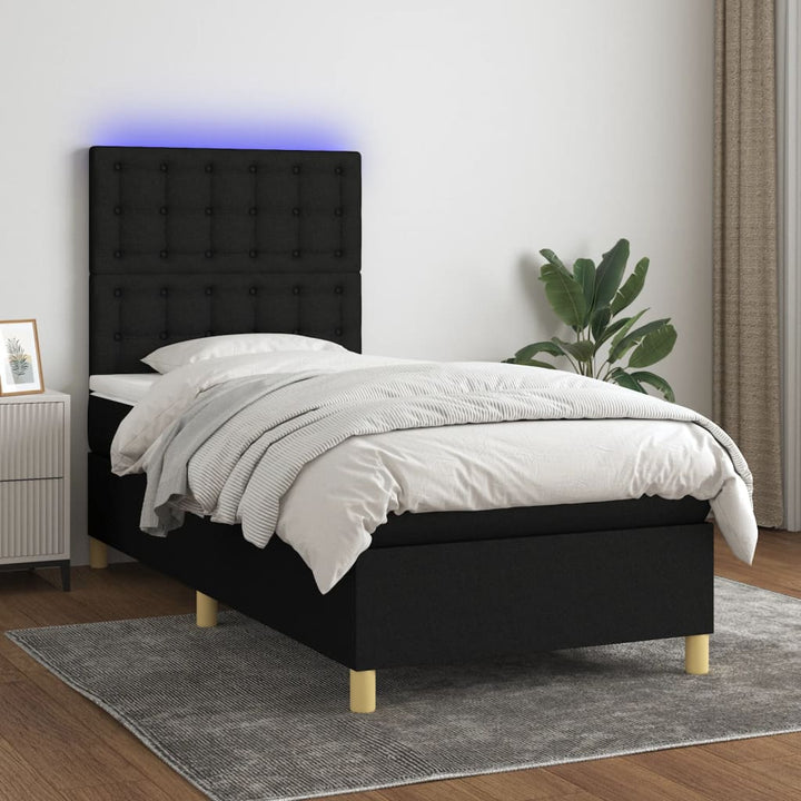 kontinentalseng med LED-lys 90x200 cm stof sort