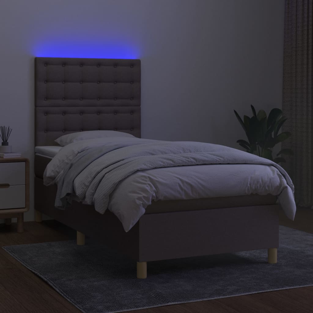 kontinentalseng med LED-lys 90x200 cm stof gråbrun