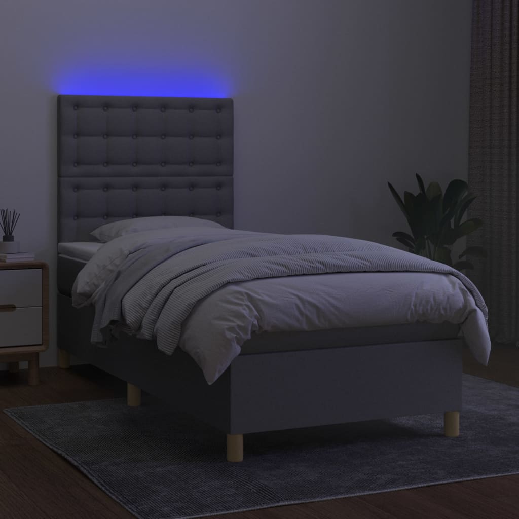 kontinentalseng med LED-lys 100x200 cm stof lysegrå