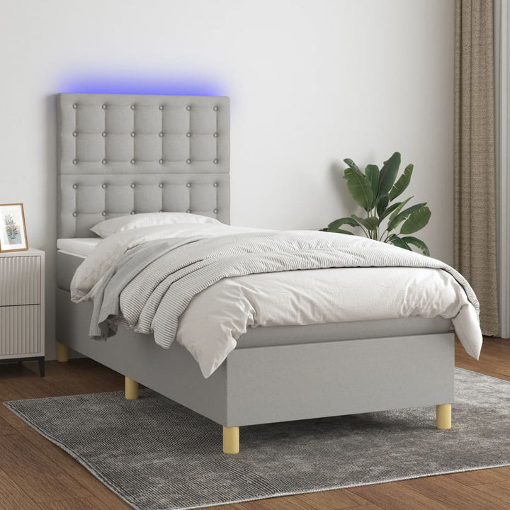 kontinentalseng med LED-lys 100x200 cm stof lysegrå