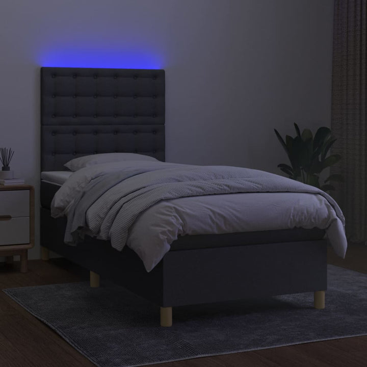 kontinentalseng med LED-lys 100x200 cm stof mørkegrå