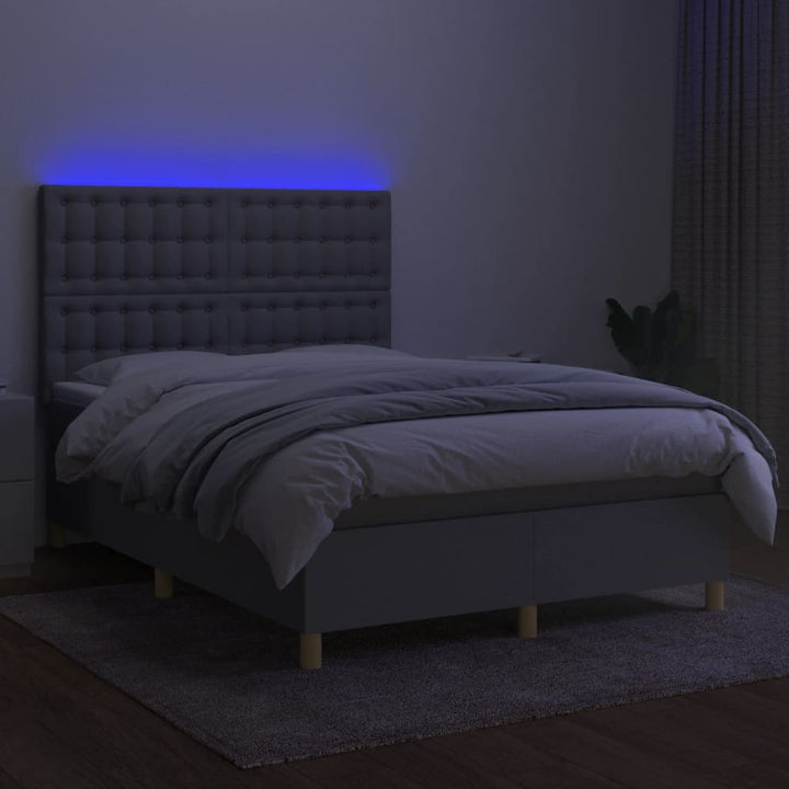 kontinentalseng med LED-lys 140x190 cm stof lysegrå