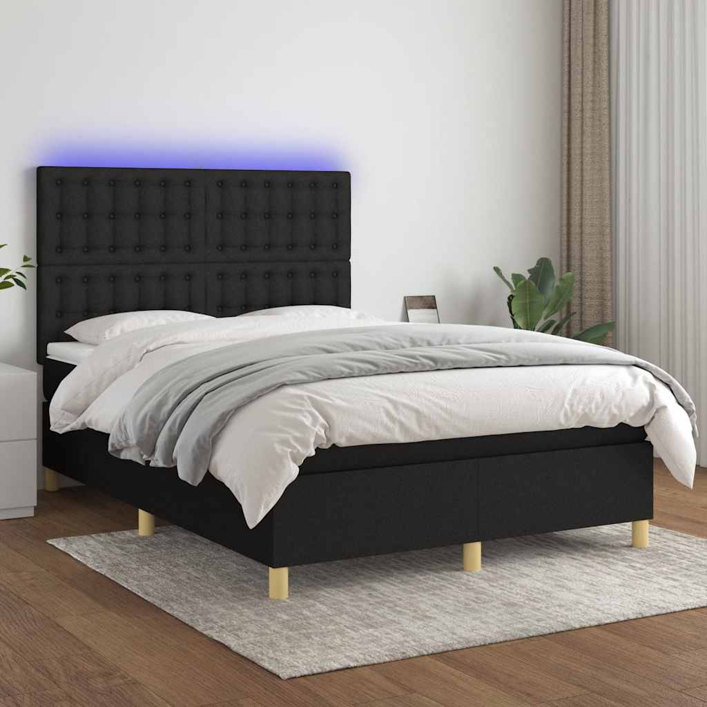 kontinentalseng med LED-lys 140x190 cm stof sort