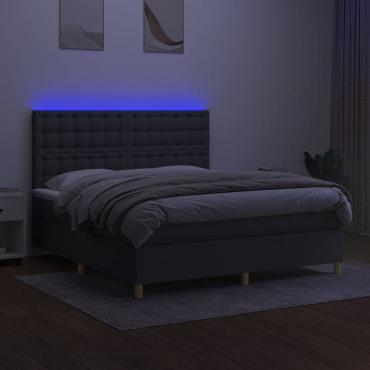 kontinentalseng med LED-lys 160x200 cm stof mørkegrå