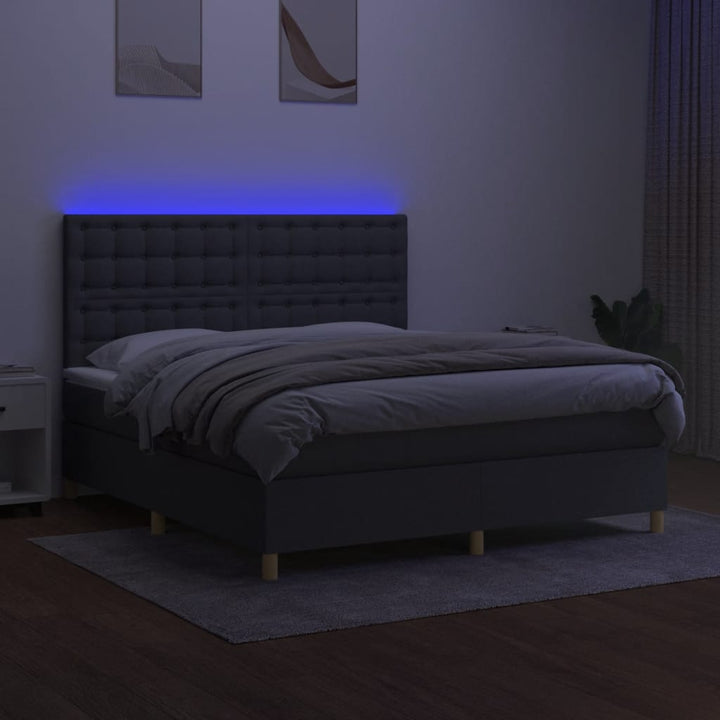 kontinentalseng med LED-lys 180x200 cm stof mørkegrå