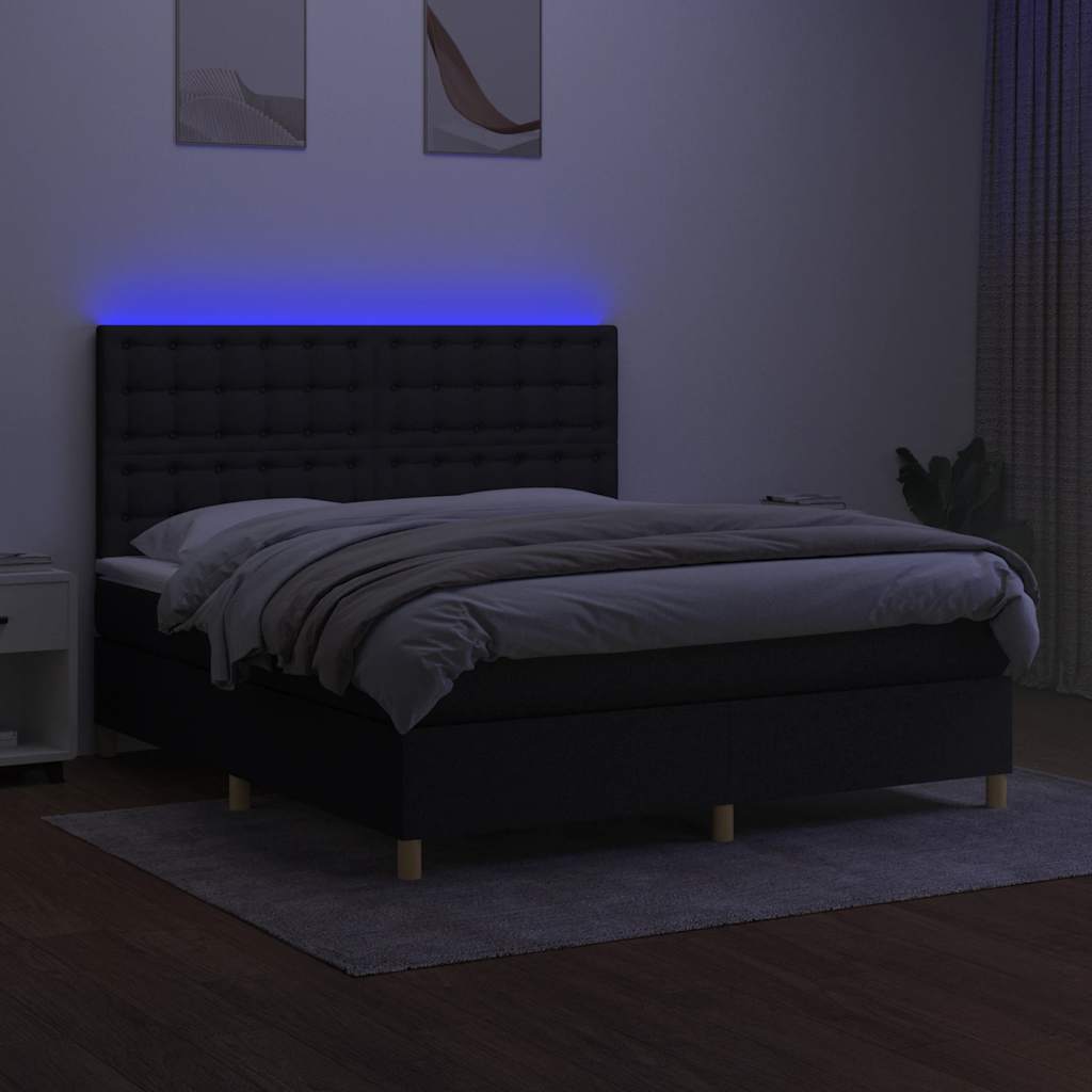 kontinentalseng med LED-lys 180x200 cm stof sort