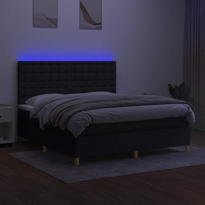kontinentalseng med LED-lys 180x200 cm stof sort