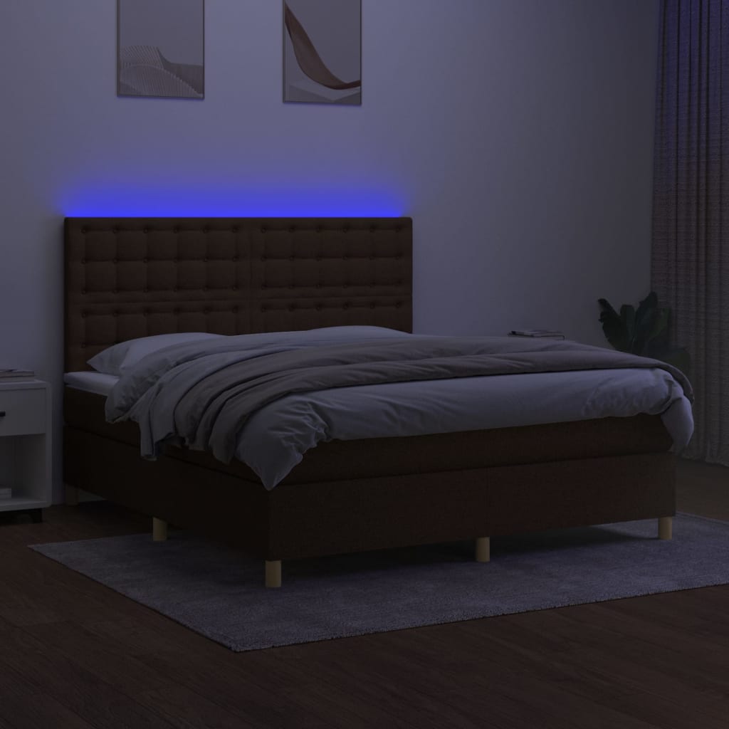 kontinentalseng med LED-lys 180x200 cm stof mørkebrun