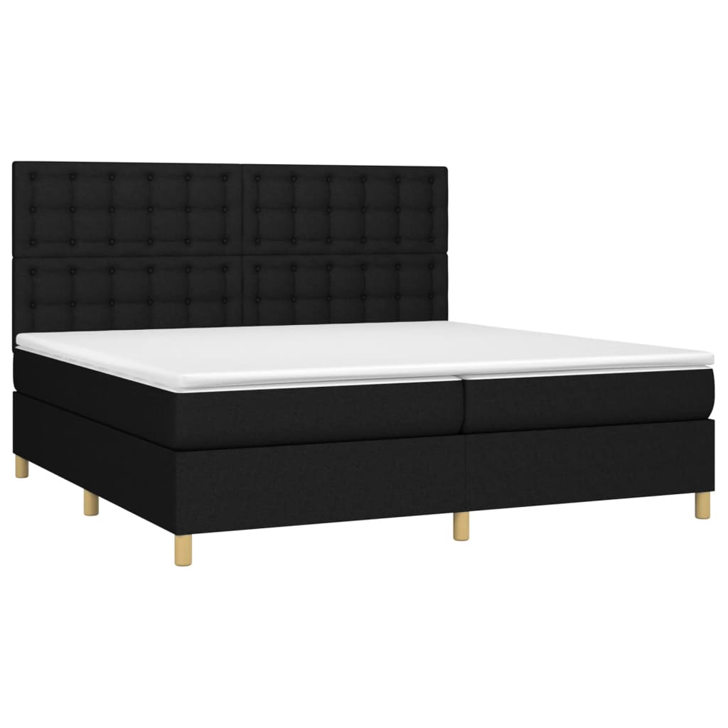 kontinentalseng med LED-lys 200x200 cm stof sort