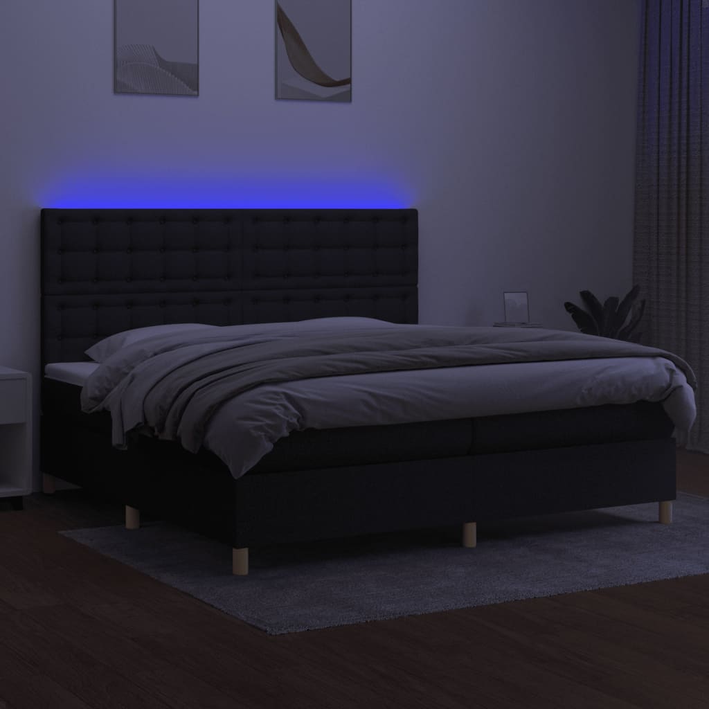 kontinentalseng med LED-lys 200x200 cm stof sort