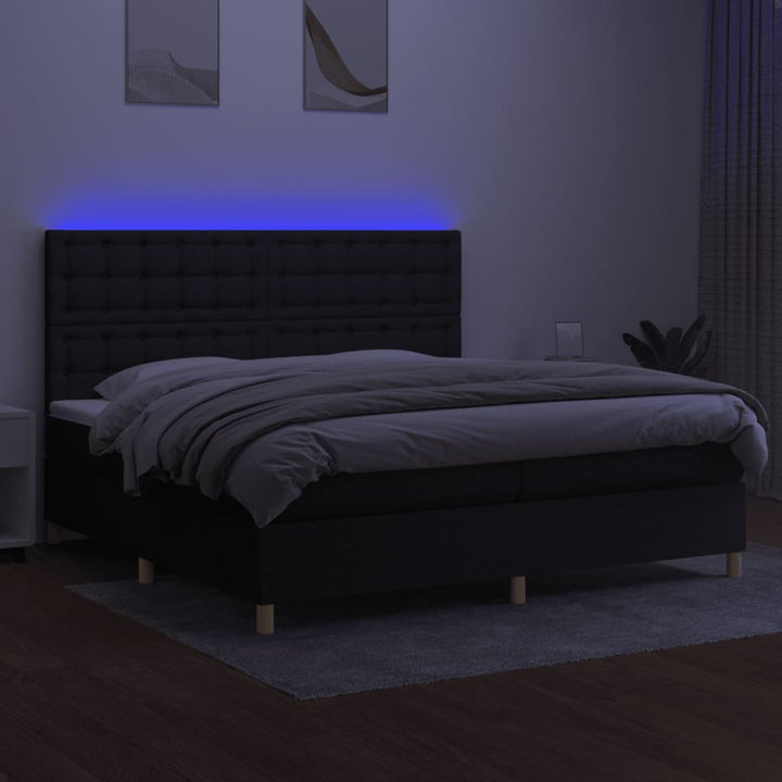 kontinentalseng med LED-lys 200x200 cm stof sort