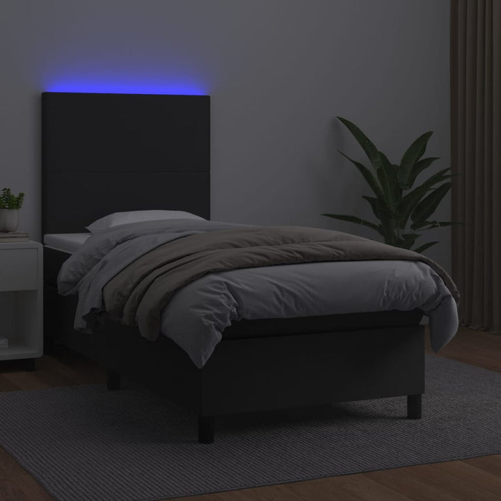 kontinentalseng med LED-lys 80x200 cm kunstlæder sort