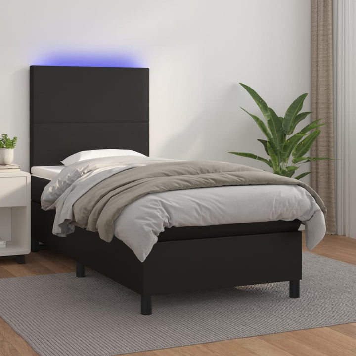 kontinentalseng med LED-lys 80x200 cm kunstlæder sort