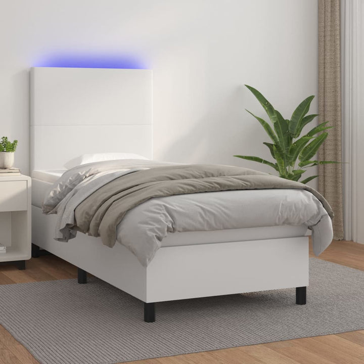 kontinentalseng med LED-lys 90x190 cm kunstlæder hvid