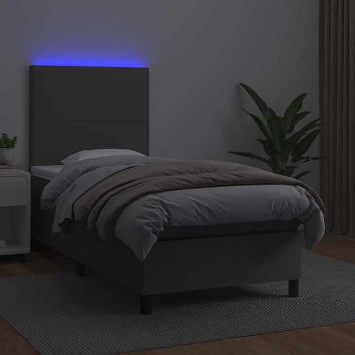 kontinentalseng med LED-lys 90x190 cm kunstlæder grå