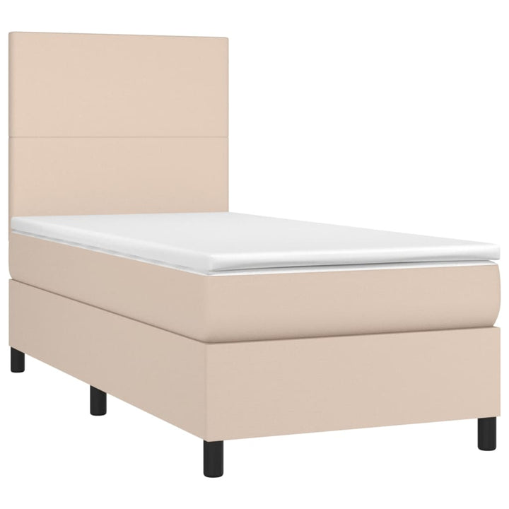 kontinentalseng LED-lys 90x200 cm kunstlæder cappuccinofarvet