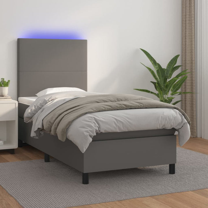 kontinentalseng med LED-lys 100x200 cm kunstlæder grå