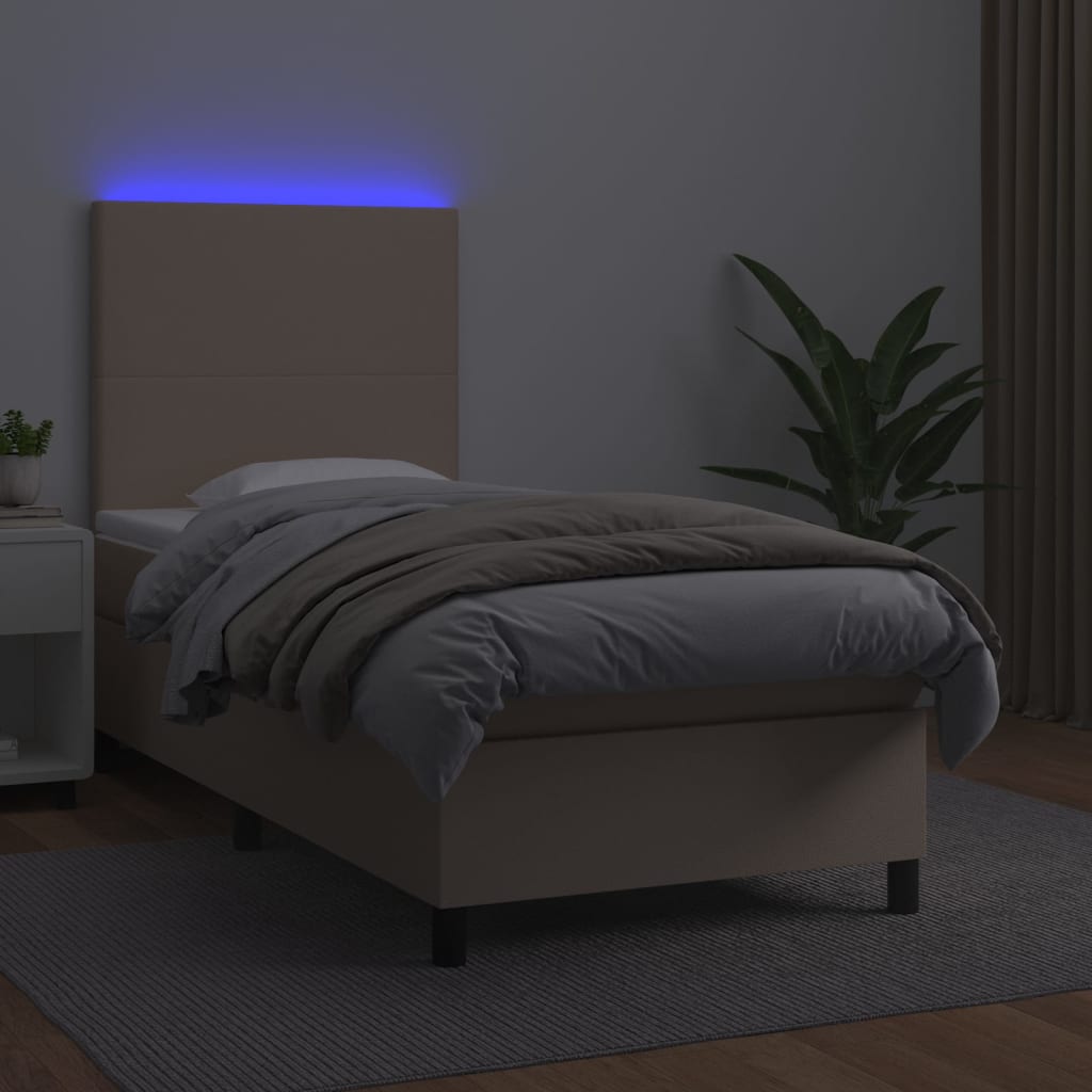 kontinentalseng LED-lys 100x200 cm kunstlæder cappuccinofarvet