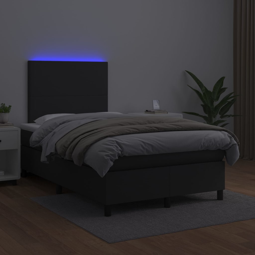 kontinentalseng med LED-lys 120x200 cm kunstlæder sort