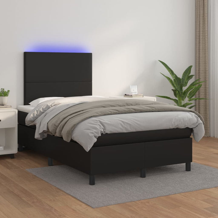 kontinentalseng med LED-lys 120x200 cm kunstlæder sort