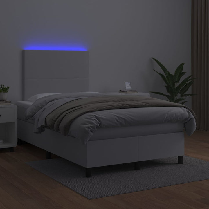 kontinentalseng med LED-lys 120x200 cm kunstlæder hvid