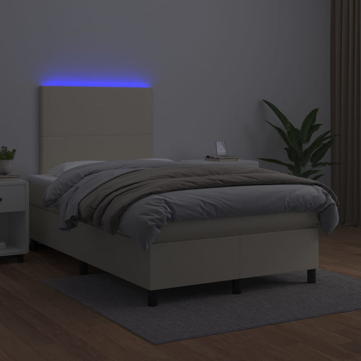 kontinentalseng med LED-lys 120x200 cm kunstlæder cremefarvet