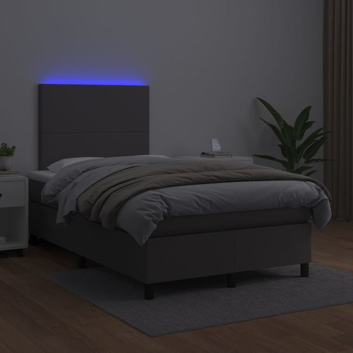 kontinentalseng med LED-lys 120x200 cm kunstlæder grå